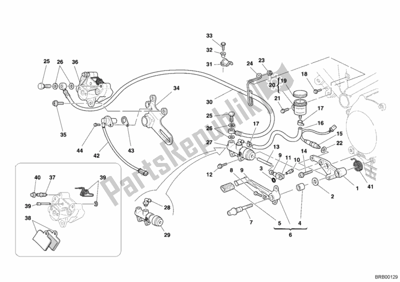 All parts for the Rear Brake System of the Ducati Sport ST3 USA 1000 2006